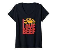 Femme Imprimé I Love Beef Cattle Fanatics T-Shirt avec Col en V
