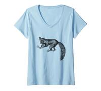 Femme Imprimé lémurien Aye T-Shirt avec Col en V