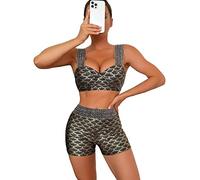 Femme Imprimé Métallisé Large Sangle Cheeky Bottom Push Up 2 Pièces Ensemble Bikini Maillot De Bain Multicolore Violet S(Panty Gold,X-Large)