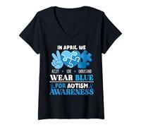 Femme In April We Wear Blue Autism Awareness Men Women Kids Autism T-Shirt avec Col en V