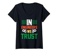 Femme in Engineers We Trust Engineer Engineering Job Titiles T-Shirt avec Col en V