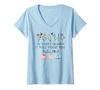 Femme in Every Season Will I Praise Him Psalms 146:2 Bible Verse T-Shirt avec Col en V