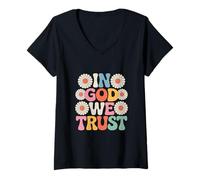 Femme in God We Trust Faith, Christianisme, Floral T-Shirt avec Col en V