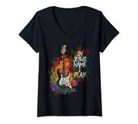 Femme in Jesus Name I Play Guitar Christian Guitarist God Faith T-Shirt avec Col en V