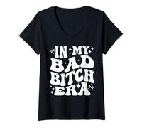 Femme In My Bad Bitch Era Retro Feminist Empowerment T-Shirt avec Col en V