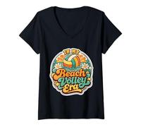 Femme in My Beach Volley Era Retro Groovy Vintage Ventilateur de Volleyball T-Shirt avec Col en V