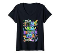 Femme in My Big-Brother Era Retro Gamer Boys Sibling Annonce T-Shirt avec Col en V