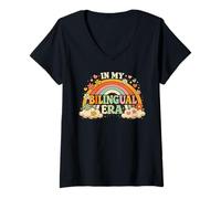 Femme in My Bilingual Era Design Professeur de Langue Double T-Shirt avec Col en V