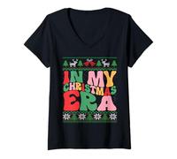 Femme in My Christmas Era Funny Family Ugly Christmas Chandails de Noël T-Shirt avec Col en V
