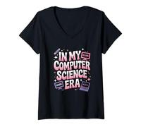 Femme in My Computer Science Era Coders Programmation pour étudiants en Technologie T-Shirt avec Col en V
