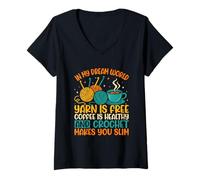 Femme In My Dream World Yarn Is Free Coffee Crochet T-Shirt avec Col en V