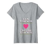 Femme in My Engaged Era Gym X English Teacher Vintage Heart T-Shirt avec Col en V