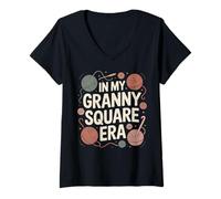 Femme in My Granny Square Era Pelote de Fil à Crochet Motif Graphique T-Shirt avec Col en V
