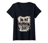 Femme in My Mommin Era Trendy Mom Phrase Funny Design T-Shirt avec Col en V