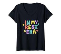 Femme in My Rest Era avec Texte Multicolore T-Shirt avec Col en V