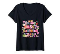 Femme in My Sassy Daughter Era - Lettre Style rétro Magazine T-Shirt avec Col en V