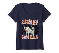 Femme in My Spooky Cow Era Groovy Halloween Animals Costume T-Shirt avec Col en V
