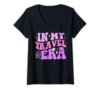Femme in My Travel Era Vacation Trip Summer Hiking Camping Squad T-Shirt avec Col en V