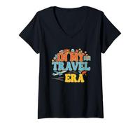 Femme In My Travel Era Voyage Voyage Voyage Avion Vacances d'été T-Shirt avec Col en V