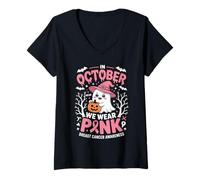 Femme in October We Wear Pink Fantôme Kawaii Cancer du Sein T-Shirt avec Col en V