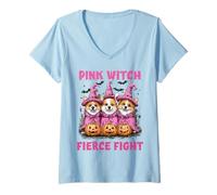 Femme in October We Wear Pink Pembroke Welsh Corgi Breast Cancer T-Shirt avec Col en V