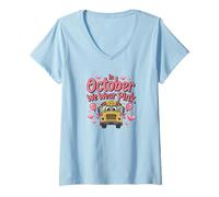Femme in October We Wear T-Shirt Rose Mignon pour Le Cancer du Sein T-Shirt avec Col en V