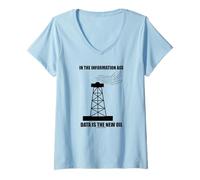 Femme in The Information Age Data New Oil (Silhouette de Plate-Forme pétrolière) T-Shirt avec Col en V