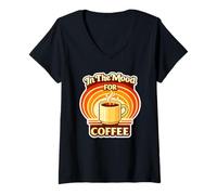 Femme in The Mood for Coffee Retro années 70 Caféine Lover Foodie T-Shirt avec Col en V