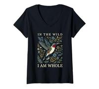 Femme in The Wild I Am Whole Motif Floral rétro Colibri T-Shirt avec Col en V