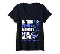 Femme in This Family Nobody Fights Alone Colon Cancer Awareness T-Shirt avec Col en V