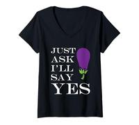 Femme Inappropriate I'm Not Picky Funny Just Ask I'll Say Yes T-Shirt avec Col en V