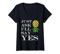 Femme Inappropriate I'm Not Picky Funny Just Ask I'll Say Yes T-Shirt avec Col en V