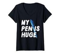 Femme Inappropriate My Pen is Huge Funny Adult Humour Sarcastic Men T-Shirt avec Col en V