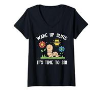 Femme Inappropriate Worm Wake Up Time to Sin Humour Funny Women Men T-Shirt avec Col en V