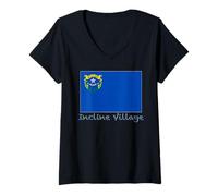 Femme Incline Village Nevada Drapeau USA Souvenir T-Shirt avec Col en V