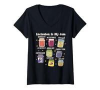 Femme Inclusion is My Jam : Soutien à l'Autisme pour Les Enseignants de l'éducation spécialisée T-Shirt avec Col en V