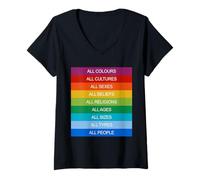 Femme Inclusion Société Moderne Diversité Amour Arc-en-Ciel LGBTQ+ T-Shirt avec Col en V