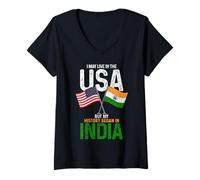 Femme Indian American Mon histoire a commencé dans India Pride Vintage T-Shirt avec Col en V