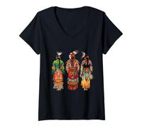Femme Indian Tribe Coiffe à Plumes Indiennes T-Shirt avec Col en V