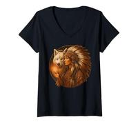 Femme Indien amérindien Femme avec Loup Blanc Vintage Cadeaux T-Shirt avec Col en V