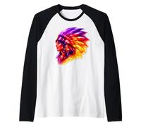 Femme Indienne amérindienne avec Coiffe colorée Manche Raglan