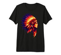 Femme Indienne amérindienne avec Coiffe colorée T-Shirt Haut de Gamme