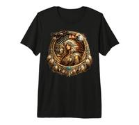 Femme Indienne amérindienne avec Loup Blanc T-Shirt Haut de Gamme