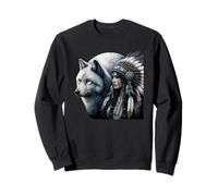 Femme indienne amérindienne avec loup blanc vintage Sweatshirt