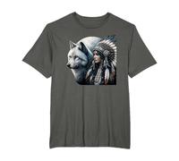 Femme indienne amérindienne avec loup blanc vintage T-Shirt