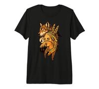 Femme Indienne amérindienne avec Loup Blanc Vintage T-Shirt Haut de Gamme
