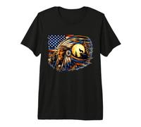 Femme Indienne amérindienne avec Loup Blanc Vintage T-Shirt Haut de Gamme