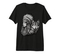 Femme Indienne amérindienne avec Vitage de Loup Blanc T-Shirt Haut de Gamme