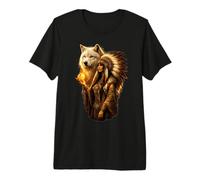 Femme Indienne amérindienne avec Vitage de Loup Blanc T-Shirt Haut de Gamme
