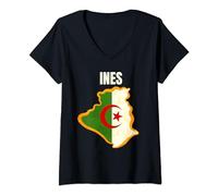 Femme Ines Algérienne - shirt drapeau algerie T-Shirt avec Col en V